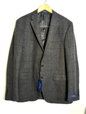 $895 NWT 42R MENS RALPH LAUREN POLO GREY WOOL SPORT COAT BLAZER WINDOWPANE CHECK